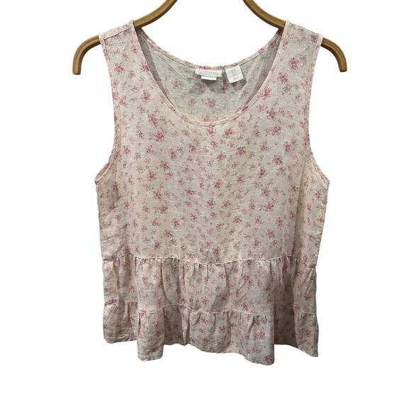 Shabby Chic Ruffled Floral Cottage Linen Sleeveless Blouse Small - Picture 1 of 4
